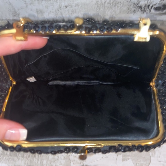 Vintage Richere Black Sequin Gold Hardware Chain Clasp Handbag - Picture 5 of 6